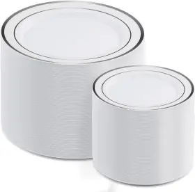 Aozita 445045777723 200 Pieces Silver Plastic Party Plates Disposable Premium Heavy Duty Pla