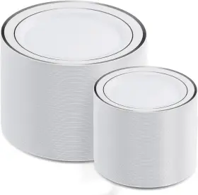 Aozita 696398255490 200 Pieces Silver Plastic Party Plates Disposable Premium Heavy Duty