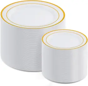 Ls-g-200 Aozita 200 Pcs Gold Plastic Plates For Party Heavy Duty 200-piece