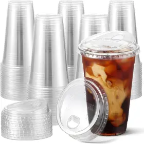 Niunn8ew Aozita 24 Oz. - 100 Sets Crystal Clear Plastic Cups With Strawless Sip-lids Bpa