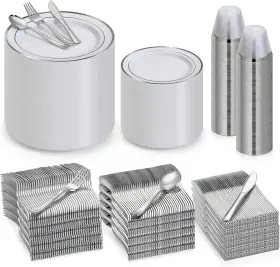 S6001004 Aozita 600 Pcs Silver Plastic Dinnerware Set For 100 Guests