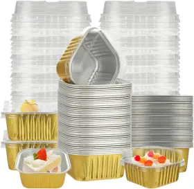 Ap2023071304 Apacali 100pcs Disposable Ramekins With Lids 5oz Aluminum Foil Mini Cake 5 Oz Gold