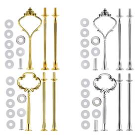 Apzdfgifcd Itbatch3-28908 4 Sets Of 3 Tier Cake Plate Stand Handle Hardware Fruit Golden Silver