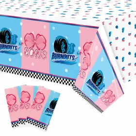 Arianqicult 655746081525 3pcs Burnouts Or Bows Gender Reveal Tablecloth Boy Girl Plastic Table Cove