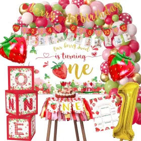 Bir003 Aribra Strawberry 1st Birthday Decorations - Berry First Party Supplies