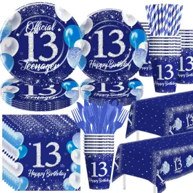 Bir022 Aribra 13th Birthday Decorations For Boy Silver And Blue Official Theme 13 Teenager