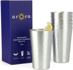 553763 Arora Aluminum Metal Cups For Drinks Anodized 15oz Silver-hammered-15oz