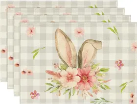 Placemat-easter-4pc-3045-011 Artoid Mode Buffalo Plaid Bunny Rabbit Ears 12 X 18 Rectangular 4 Pcs Beige