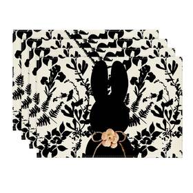 Artoid Mode Placemat-easter-4pc-3045-075 Black Bunny Leaves Bow 12 Inch X 18 Rectangular 4 Pcs Black/beige