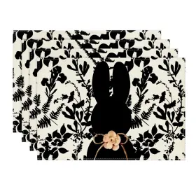 Placemat-easter-4pc-3045-075 Artoid Mode Black Bunny Leaves Bow 12 Inch X 18 Rectangular 4 Pcs Black/beige