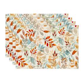 Artoid Mode Placemat-fall-4pc-3045-027 Eucalyptus Leaves 12 Inch X 18 Rectangular Set Of 4 Orange/blue