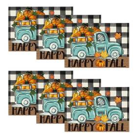Artoid Mode Placemat-fall-6pc-3045-043 Buffalo Plaid Truck 12 Inch X 18 Rectangular 6 Pcs Black/beige