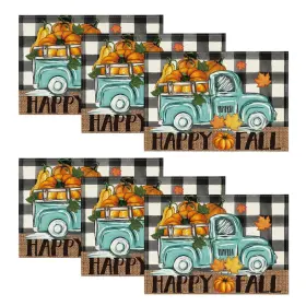 Placemat-fall-6pc-3045-043 Artoid Mode Buffalo Plaid Truck 12 Inch X 18 Rectangular 6 Pcs Black/beige