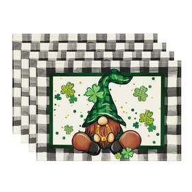Artoid Mode Placemat-patrick-4pc-3045-011 Buffalo Plaid Gnome 12 Inch X 18 Rectangular 4 Pcs Black/beige