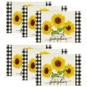 Placemat-summer-6pc-3045-048 Artoid Mode Buffalo Plaid Sunflower 12 Inch X 18 Rectangle 6 Pcs Beige