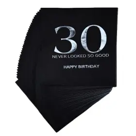 Napkins-30 Aryga 735305624995 40pcs Happy 30th Birthday Cocktail Never Looked So Good.black And