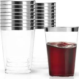 As Shown 729940038668 Blue Sky 8oz Elegant Silver Rim Tumblers 16 Count - Premium Clear Plastic Dis
