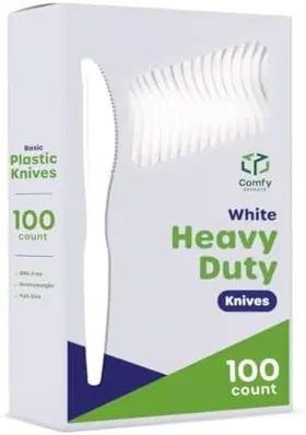 As Shown 810085793021 100 Pack Basic Disposable Plastic Knives White Heavy Duty - Pe