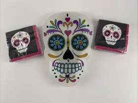 Ashland/celebrate It 886946953408 Halloween Day Of The Dead Sugar Skull Serving Plate And Beverage Napkins 60ct