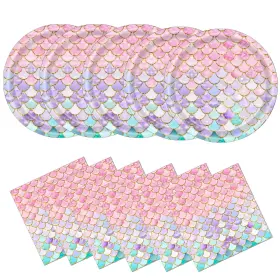 40pc-mermaid Askljeby Mermaid Birthday Party Decorations - 40 Plates Napkins For 20 Guests