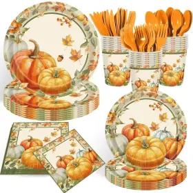 Gej-c-140 Aslermure 140 Pcs Thanksgiving Party Decorations Paper Plates And Napkins