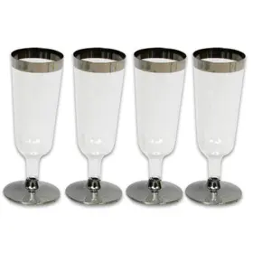 Atb 795735150177 60 Pack Disposable Champagne Flutes Plastic Silver Rim Wedding Party Glasses