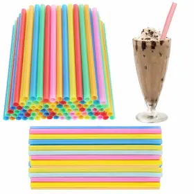 Atb 795735330111 96 Pc Neon Straws Large Thick Milkshake Jumbo Smoothie Drinking Party Bpa Free