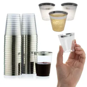 Dptg-05593-48-10packs Atb 240 Pc Mini Plastic Shot Glasses Silver Rim Disposable Dessert Cups Party 1oz