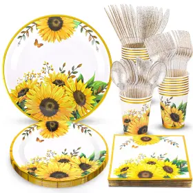 Atonofun 438086576746 Sunflower Party Supplies Plates And Napkins Set Disposable P