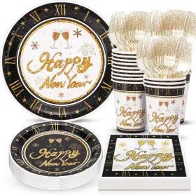 Ny-01 Atonofun Happy New Year Party Supplies Plates Cups Napkins And
