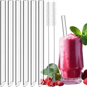 Attom Tech 313102355344 Nihome 6-pack 9 Inch Length Clear Glass Reusable Straws For Boba Smoothies 14mm