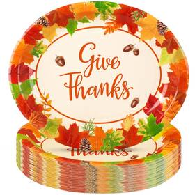 Augisteen Plates-01 50 Pcs Thanksgiving Oval Plates 10 Inch X 12 Large Give Thanks Party Paper Plate