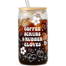 Qda63dyt470 Aurahouse Funny Nurse Glass Tumbler 16 Ounces Coffee Scrubs&rubber Gloves