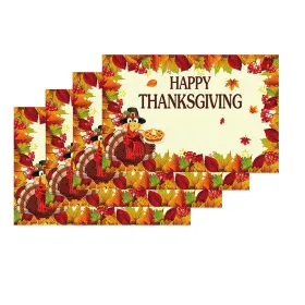 Tpm-2024-001 Aushenke Thanksgiving Placemats Set Of 4 Turkey 12 Inches X 18 Multicolor