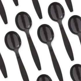 Avant Grub 810013934465 Extra Sturdy Pro-grade Plastic Soup Spoons 100 Ct. Black Heavy Duty Recycla