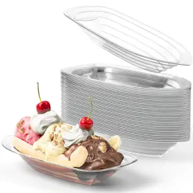 Avant Grub 810013934694 Super Fun Recyclable 8oz Plastic Banana Split Boats 50 Pack. Durable Dispos