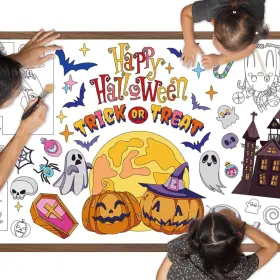 Pdzb-2pcs-183x76-015 Avezano 2 Pcs Halloween Coloring Tablecloth Large Happy White