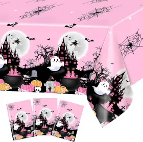 Pdzb-3pcs-274x137-ht3640 Avezano 3 Pcs Halloween Party Tablecloth Pink Happy Boo Day Baby Shower