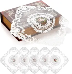 A-laceplacemats-sq-6p Avla 6 Pack Lace Placemats Retro French Style Cup Mat Large White