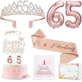 Bdk-65 Awfrky 65th Birthday Gifts Decorations For Women Including 65 Year Old Cake T