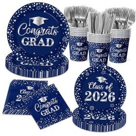 Axustum 717639869754 Graduation Plates And Napkins 2026 Blue Silver