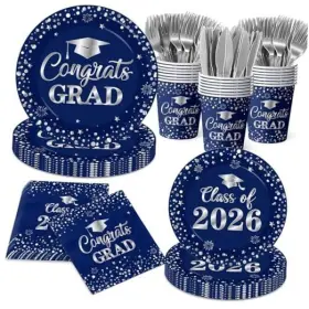 Axustum 717639869754 Graduation Plates And Napkins 2026 Blue Silver