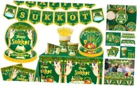Axustum 772093983149 Sukkah Decorations-142pcs Happy Tableware Disposable Etrog Lulav Jewish Sukkot