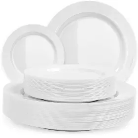 Ayas Cutlery Kingdom 850019895407 M White Disposable Plates Heavy Duty Plastic For Party Events And Holiday