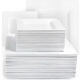 Ayas Cutlery Kingdom 850019895438 100 Square Plastic Plates Heavy Duty Hard Disposable Fo