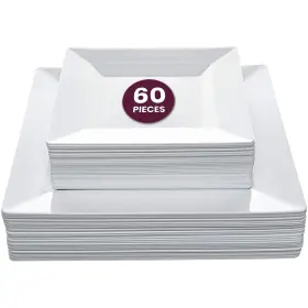 Ayas Cutlery Kingdom 852820008137 60ct White Square Disposable Plates - Heavy Duty Plastic Party F