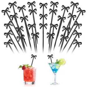 1-htus Ayzylpth 25049 60 Pcs Black Bow Cocktail Picks 4x1 Inch 0.07in Thick Cute Bows Drink Stirr