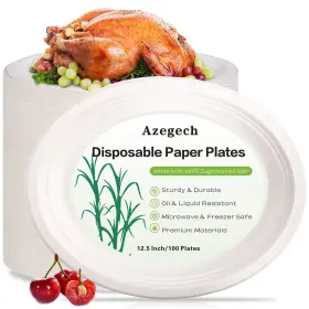 Azegech 751753331131 100pack Disposable Paper Plates 12.5 Inch Oval Super Strong Eco-