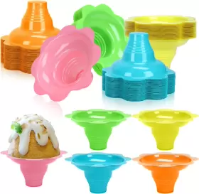 Badenbach-0523 Badenbach 313029440482 100 Pcs 4oz Flower Snow Cone Cups Colorful Small Reusable Plastic Shaved Ice