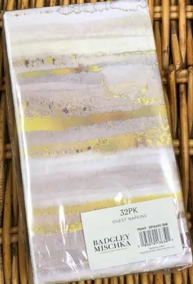 Badgley Mischka 195010136341 Hostess Guest Bath 3-ply Paper Napkins Marbled Gold Taupe 32 Ct